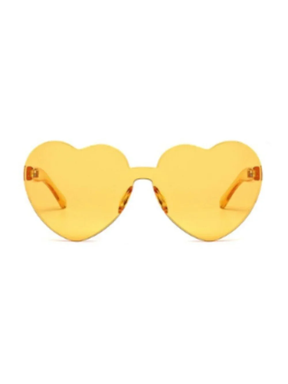 Heart Shaped Sunglasses Women Yellow Rimless Transparent Lens Fashion UV